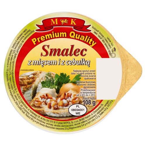 LARD WITH MEAT AND ONIONS 108G PACK. TRANSPARENT